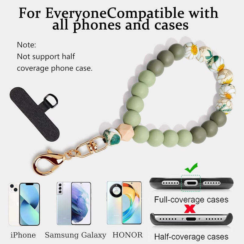 Lostars Store Silicone Beaded Phone Wrist Strap,phone bracelet strap with Tether Tab,Elastic Hands-Free wristlet strap (Light Green) - Image 4